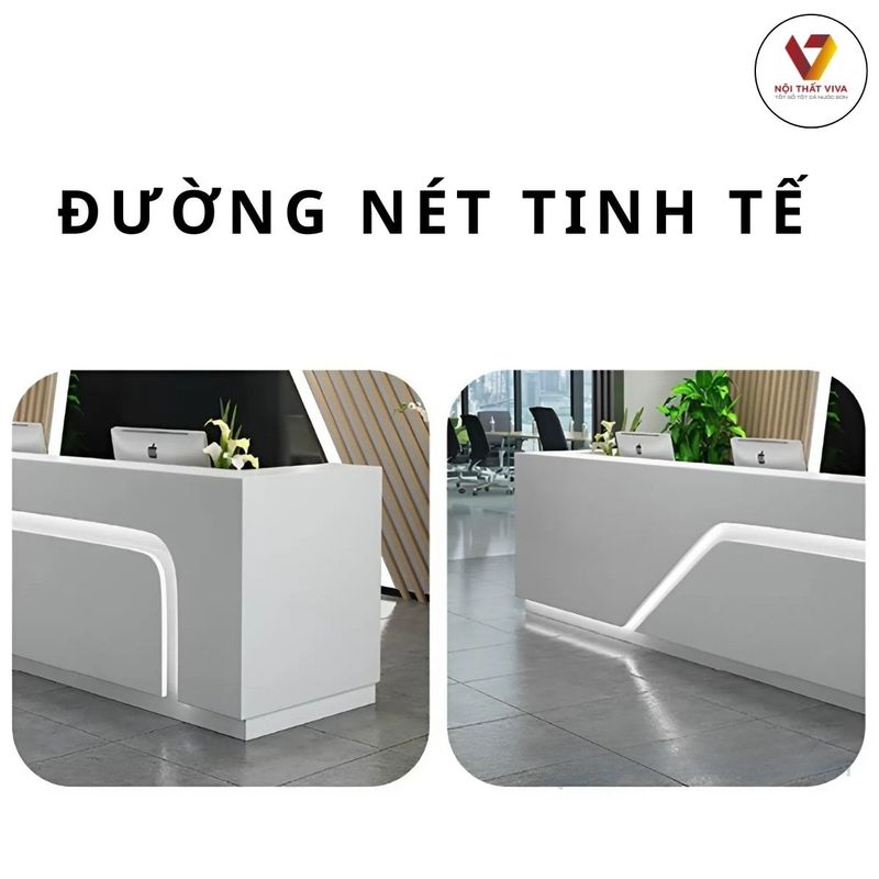 Quầy Lễ Tân Chữ L Acrylic Bóng Gương 6 Quầy tiếp tân đẹp gỗ MDF phủ acrylic bóng gương hiện đại, sáng trọng