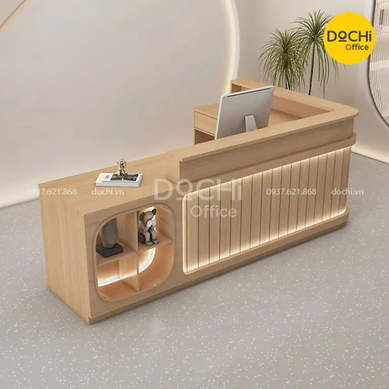 Quầy lễ tân đẹp chữ L 7 Quầy lễ tân chữ L bằng gỗ tự nhiên