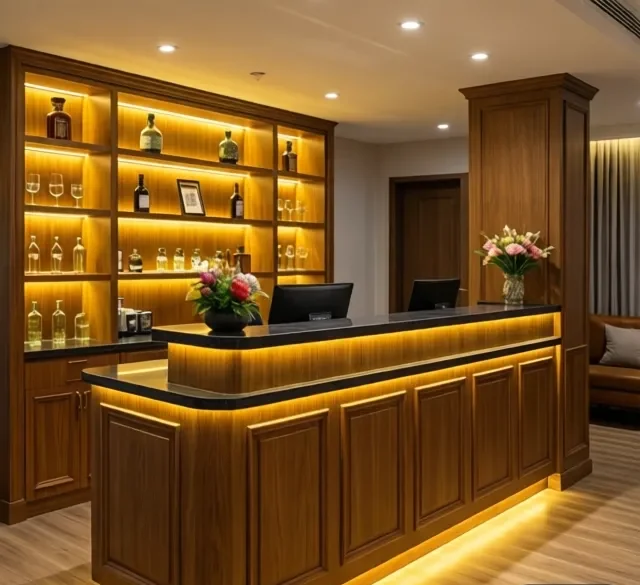 Quầy lễ tân cao cấp xu hướng mới 6 Quay le tan cao cap xu huong moi 1 e1777339219314
