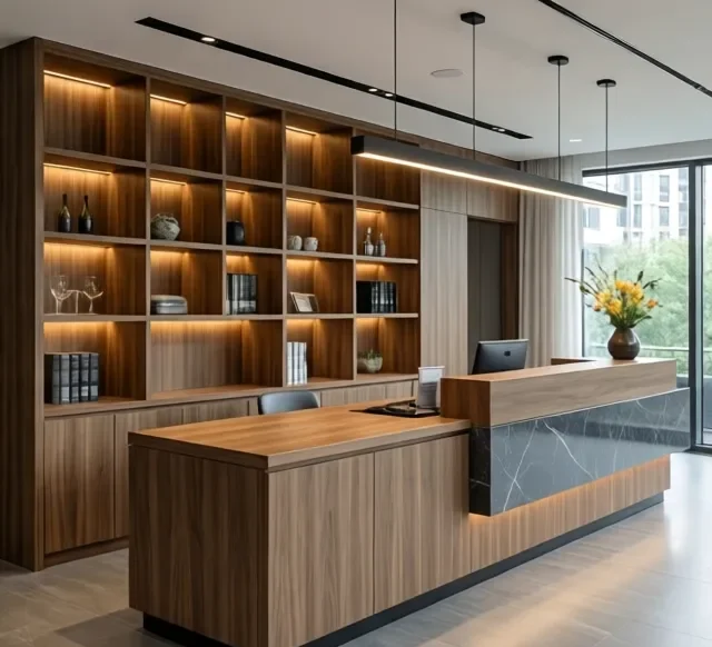 Quầy lễ tân chuyên nghiệp 6 Quay le tan chuyen nghiep 1 e1777345897329