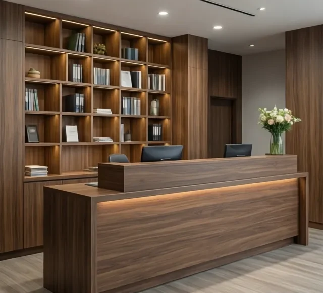 Quầy lễ tân có kệ 6 Quay le tan co ke 1 e1777363026928