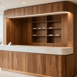 Quầy lễ tân có kệ Quầy lễ tân có kệ (2)