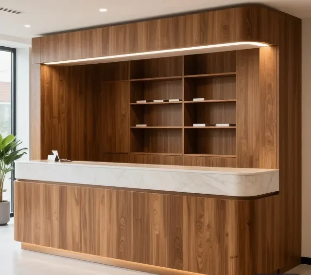 Quầy lễ tân có kệ 7 Quay le tan co ke 2 e1777363065118