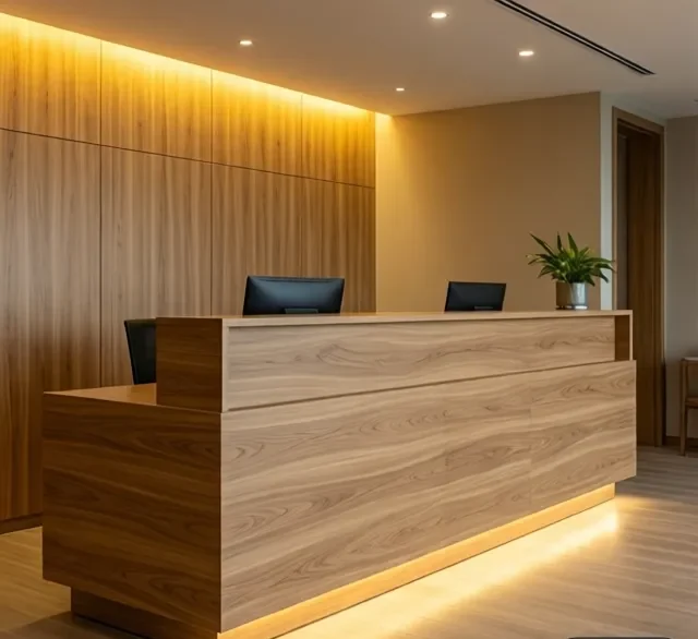 Quầy lễ tân decor đẹp 7 Quay le tan decor dep 2 e1777338346902