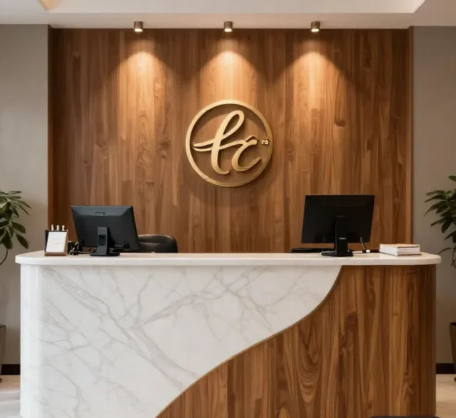 Quầy lễ tân decor đẹp 9 Quay le tan decor dep 4 e1777338411196