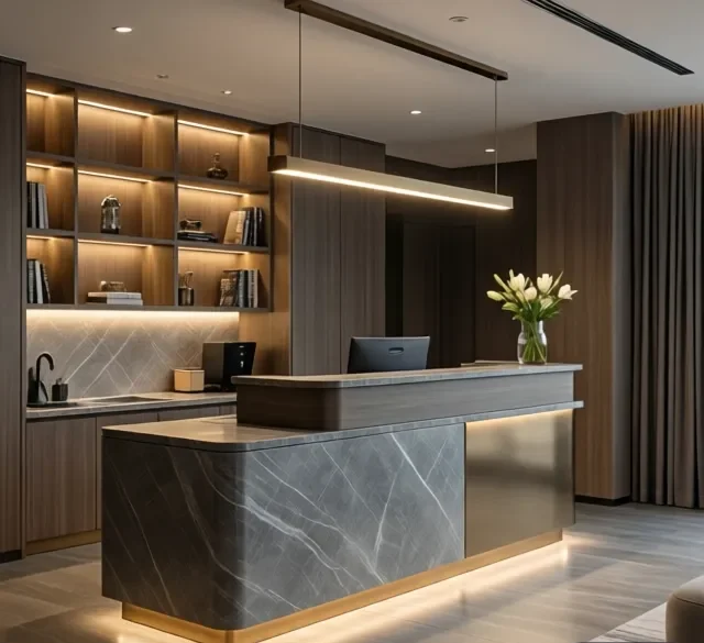 Quầy lễ tân đẹp cho khách sạn mini 8 Quay le tan dep cho khach san mini 3 e1777270111288