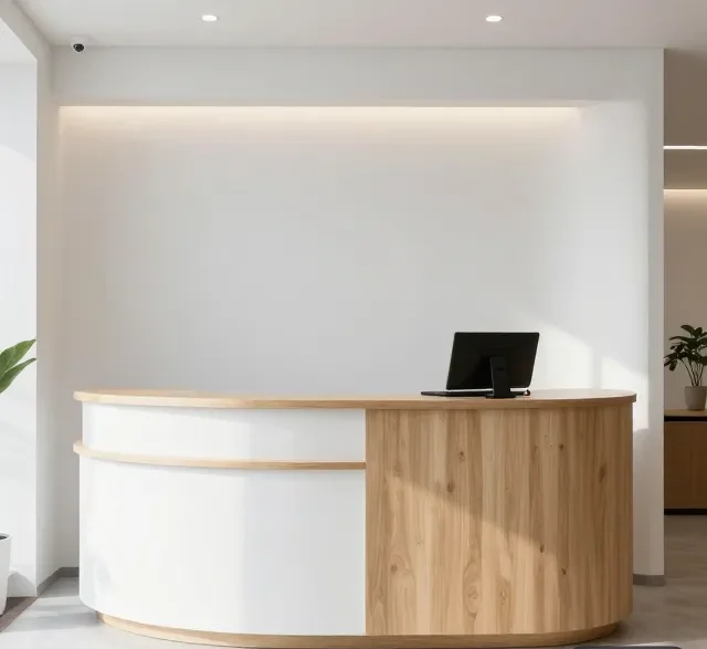 Quầy lễ tân đẹp cho văn phòng nhỏ 6 Quay le tan dep cho van phong nho 1 e1777270901868