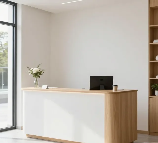 Quầy lễ tân đẹp cho văn phòng nhỏ 8 Quay le tan dep cho van phong nho 3 e1777271002596