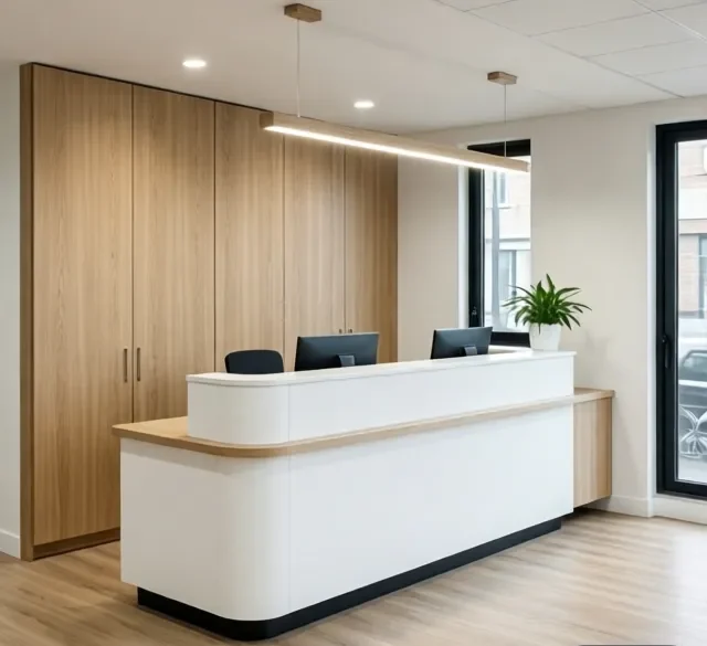 Quầy lễ tân đẹp cho văn phòng nhỏ 10 Quay le tan dep cho van phong nho 5 e1777271079313