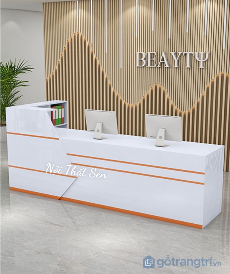 Quầy lễ tân đẹp đơn giản 5 Quầy lễ tân gỗ công nghiệp đẹp