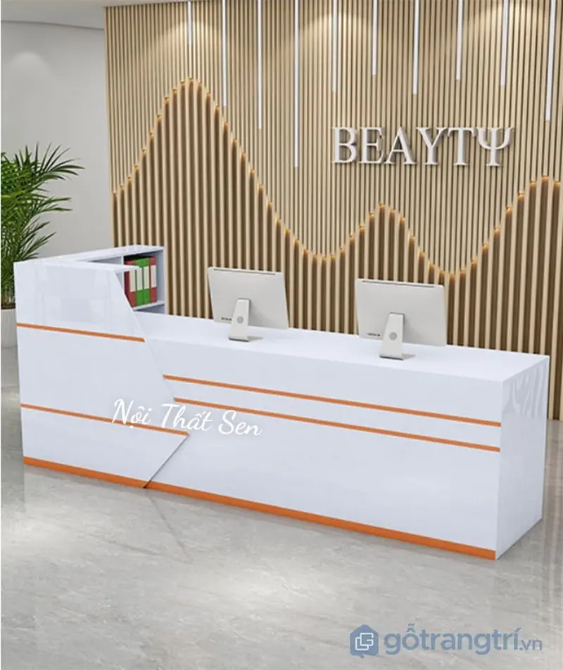 Quầy lễ tân đẹp đơn giản 5 Quầy lễ tân gỗ công nghiệp đẹp