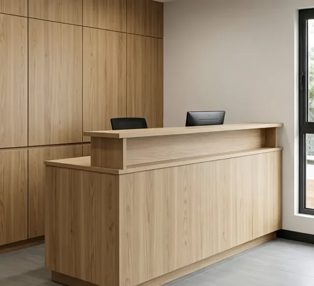 Quầy lễ tân gỗ công nghiệp giá rẻ 9 Quay le tan go cong nghiep gia re 4 e1777264571954