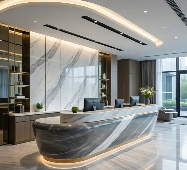 Quầy lễ tân nhỏ gọn tiết kiệm diện tích 9 Quay le tan nho gon tiet kiem dien tich 4 e1777276918785