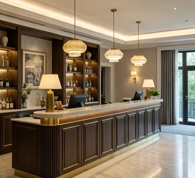 Quầy lễ tân nhỏ gọn tiết kiệm diện tích 10 Quay le tan nho gon tiet kiem dien tich 5 e1777277094508