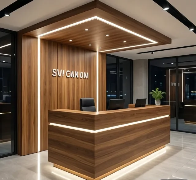Quầy lễ tân sang trọng hiện đại 7 Quay le tan sang trong hien dai 2 e1777338016961
