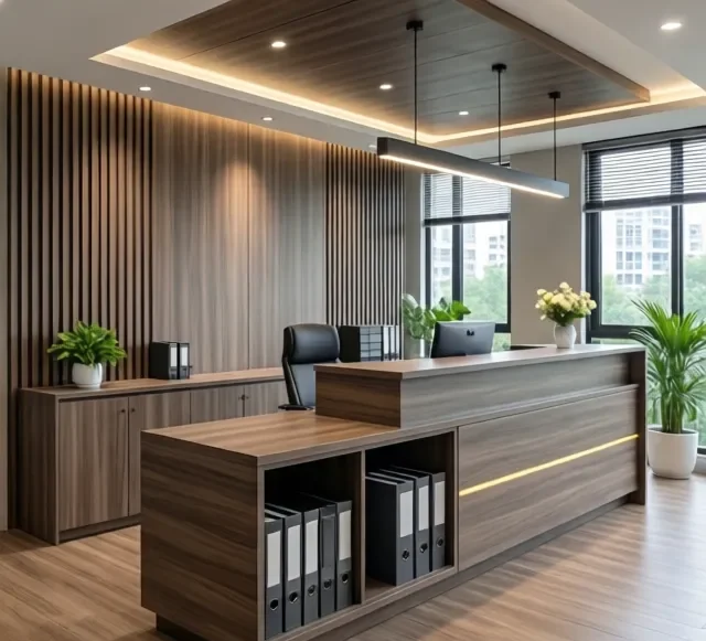 Quầy lễ tân tích hợp tủ 6 Quay le tan tich hop tu 1 e1777282450302