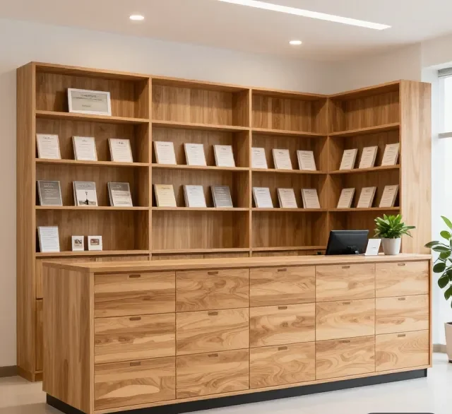 Quầy lễ tân tích hợp tủ 9 Quay le tan tich hop tu 4 e1777282590822