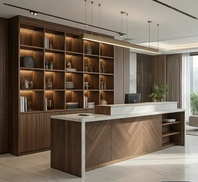 Quầy lễ tân tích hợp tủ 10 Quay le tan tich hop tu 5 e1777282671857