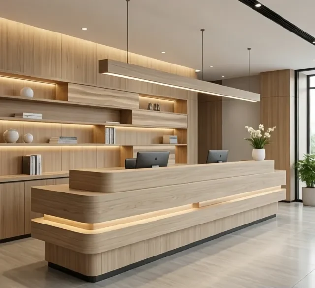 Quầy lễ tân tiết kiệm diện tích 7 Quay le tan tiet kiem dien tich 2 e1777356604441