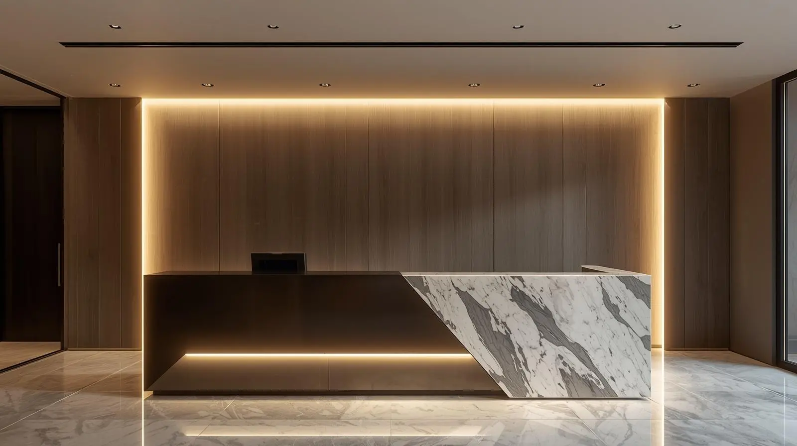 Thi công nội thất quầy lễ tân 6 Thi cong noi that quay le tan 1