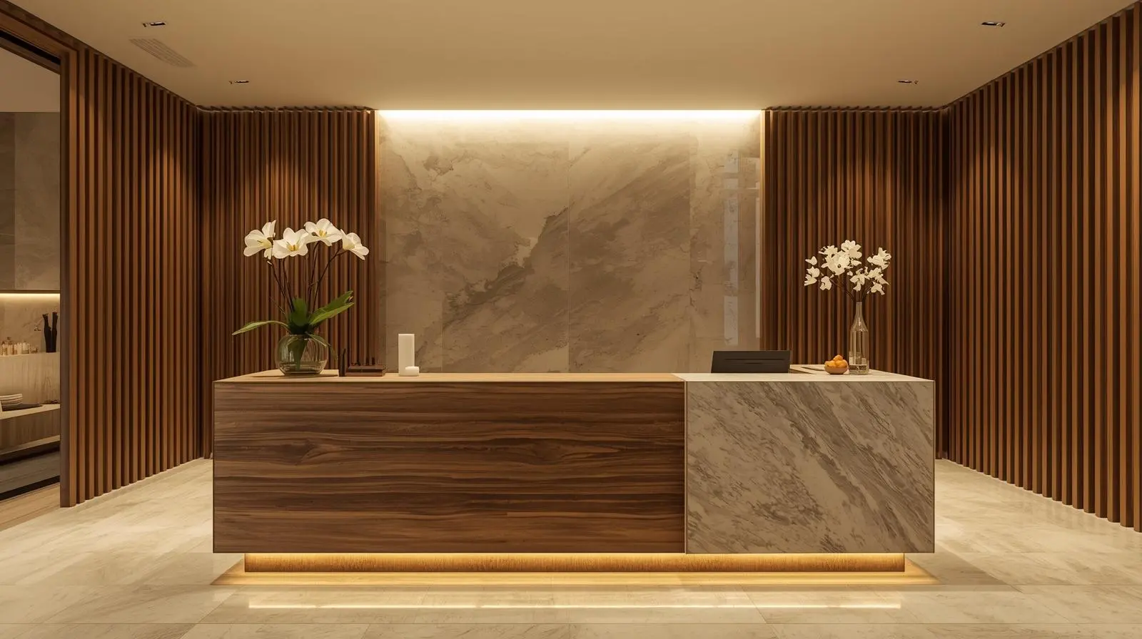 Thi công quầy lễ tân cao cấp 6 Thi cong quay le tan cao cap 1