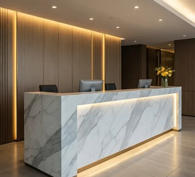 Thi công quầy lễ tân nhanh giá rẻ 6 Thi cong quay le tan nhanh gia re 1 e1777273992223