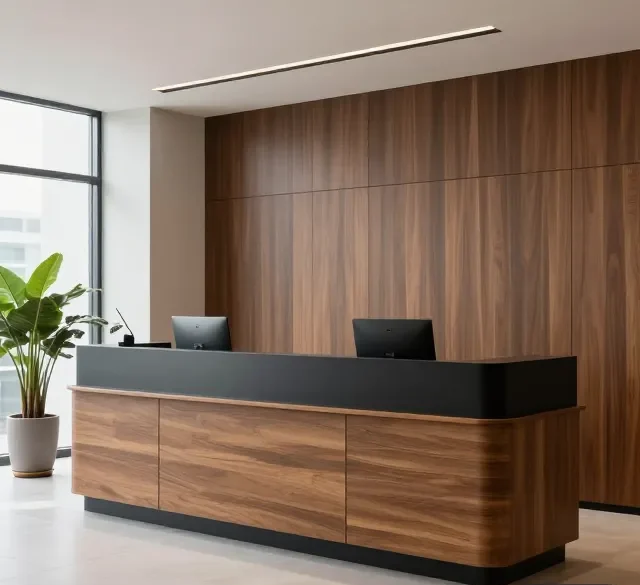 Thi công quầy lễ tân nhanh giá rẻ 7 Thi cong quay le tan nhanh gia re 2 e1777274043343