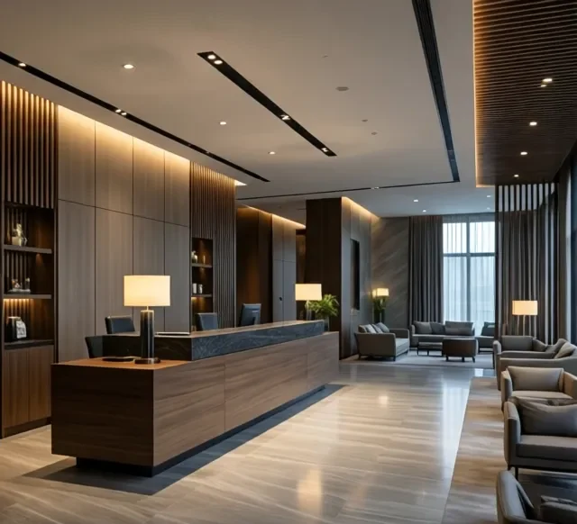 Thi công quầy lễ tân nhanh giá rẻ 8 Thi cong quay le tan nhanh gia re 3 e1777274107856