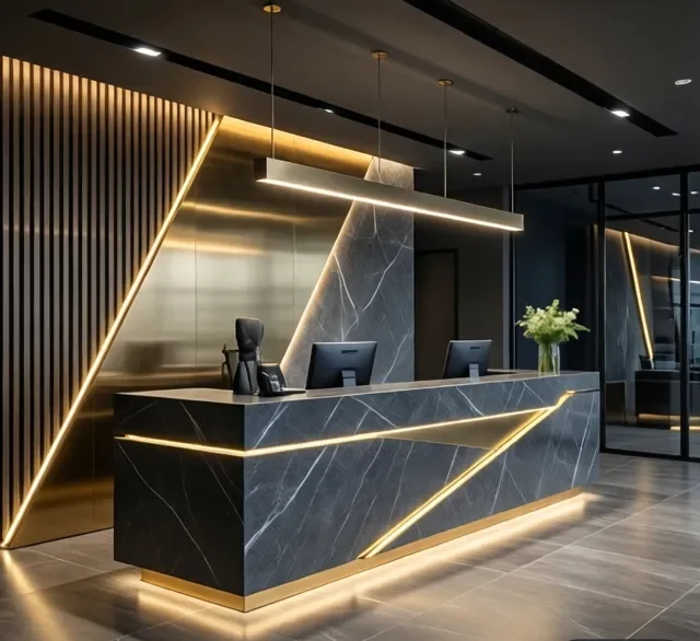 Thi công quầy lễ tân trọn gói giá tốt 9 Thi cong quay le tan tron goi gia tot 4 e1777277982568