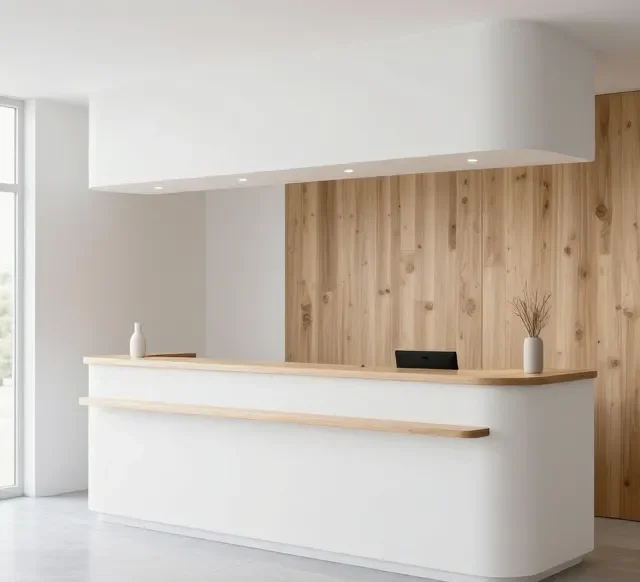 Xưởng thi công quầy lễ tân uy tín 6 Xuong thi cong quay le tan uy tin 1 e1777277435701