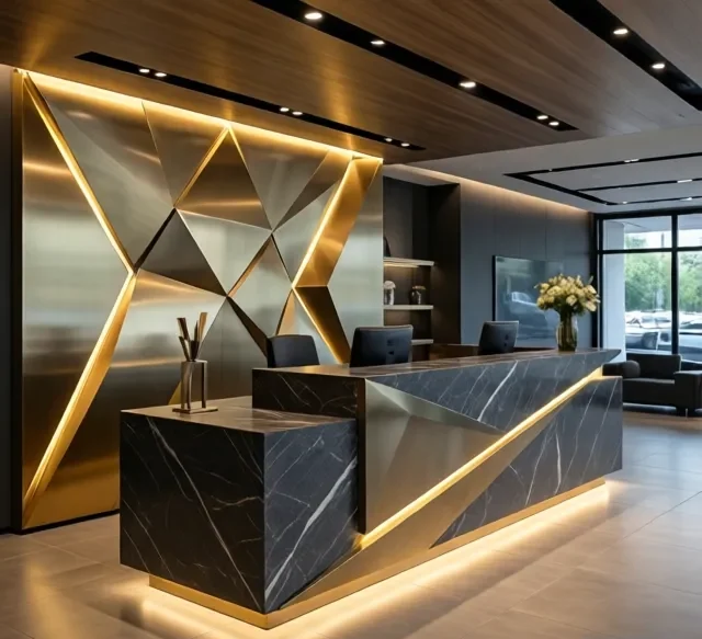 Xưởng thi công quầy lễ tân uy tín 7 Xuong thi cong quay le tan uy tin 2 e1777277499622