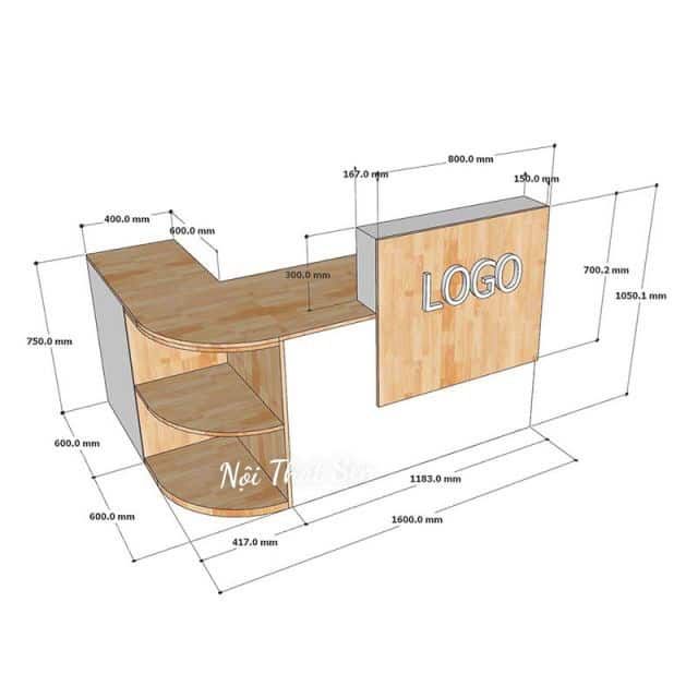 Kích thước quầy lễ tân chữ L