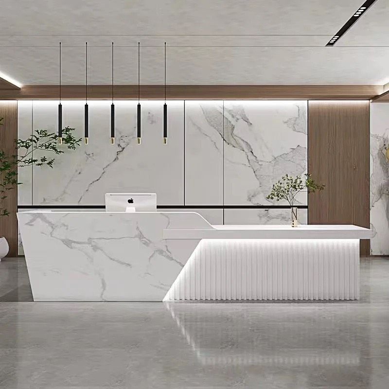 Quầy lễ tân đá kết hợp gỗ 6 nội thất văn phòng hiện đại
