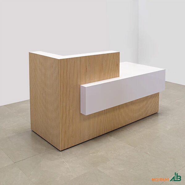 Quầy lễ tân chữ L gỗ MDF kiểu dáng tối giản, thanh lịch