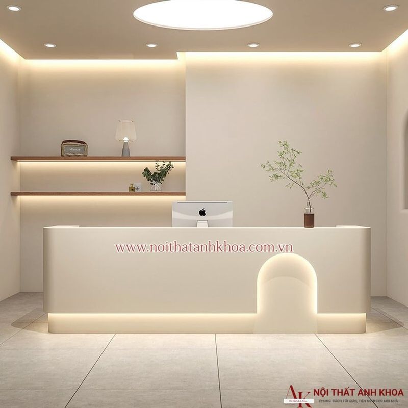 Quầy lễ tân đẹp chữ I 8 Quầy lễ tân chữ I gỗ công nghiệp màu trắng đẹp hiện đại