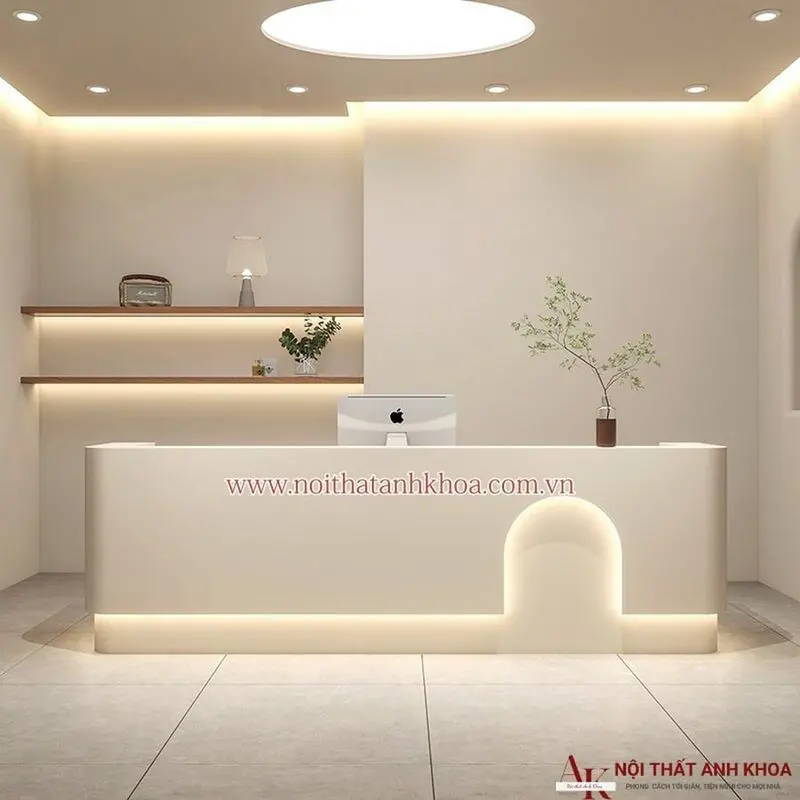 Quầy lễ tân đẹp chữ I 8 Quầy lễ tân chữ I gỗ công nghiệp màu trắng đẹp hiện đại