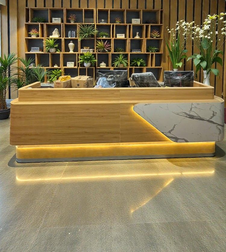 Mẫu Quầy Lễ Tân Gỗ Công Nghiệp Đẹp 6 Mẫu quầy lễ tân hình chữ nhật