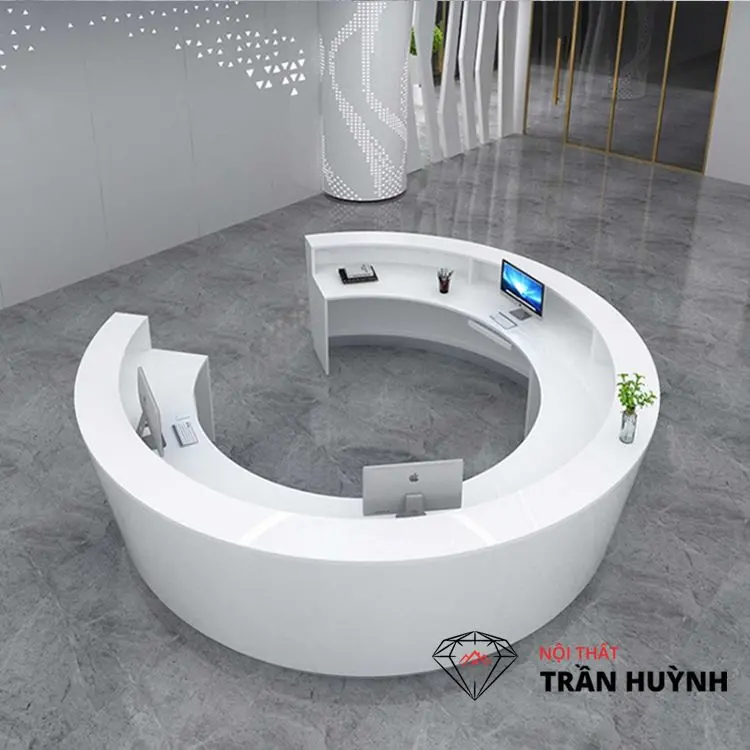 Quầy lễ tân đá nhân tạo đẹp 8 bàn họp bê tông mài