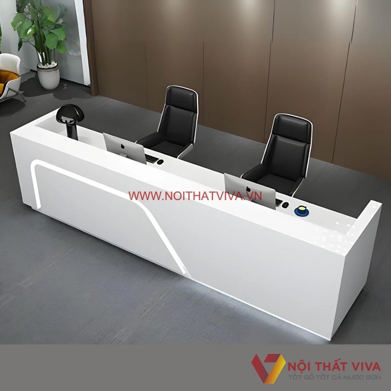 Quầy Lễ Tân Chữ L Acrylic Bóng Gương 7 Quầy lễ tân đẹp gỗ MDF phủ acrylic bóng gương hiện đại, sáng trọng