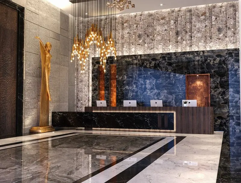 Quầy lễ tân đá phong cách luxury 6 quầy lễ tân khách sạn