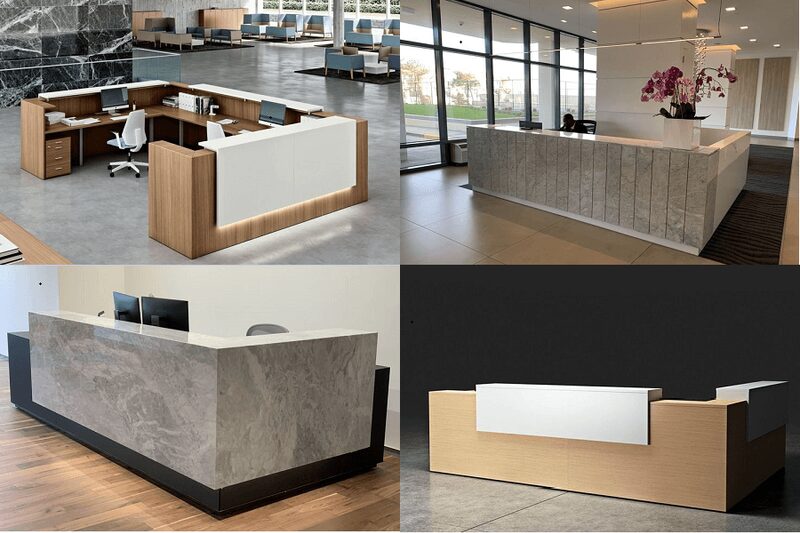 Quầy Lễ Tân Chữ L Acrylic Bóng Gương 8 Thiết kế và thi công quầy lễ tân chữ L theo yêu cầu